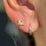 Emerald Bee Flat Back Stud in Solid 14k Yellow Gold