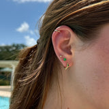 Emerald Beaded Hoop in Solid 14k Yellow Gold