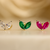 Emerald Double Marquise Flat Back Stud in Solid 14k Yellow Gold