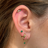 Triple Emerald Flat Back Stud Milgrain Set in Solid 14k Yellow Gold