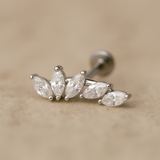 Marquise Illusion Ear Climber Flat Back Stud in Solid 14k Yellow Gold