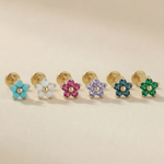 Emerald Flower Flat Back Stud Earrings in Solid 14k Yellow Gold