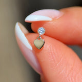 Solid 14k Yellow Gold CZ Heart Drop Stud Earring