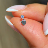 Solid 14k White Gold CZ Heart Drop Stud Earring
