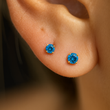 Blue Topaz Cartilage Flat Back Stud in Solid 14k Yellow Gold