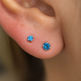 Blue Topaz Cartilage Flat Back Stud in Solid 14k White Gold