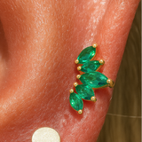 Marquise Cut Five Petal Emerald Lotus Flat Back Stud in Solid 14k Yellow Gold