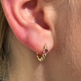 Ruby Beaded Hoop in Solid 14k Yellow Gold