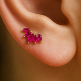 Marquise Cut Five Petal Ruby Lotus Flat Back Stud in Solid 14k Yellow Gold