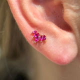 Marquise Cut Five Petal Ruby Lotus Flat Back Stud Earrings in Solid 14k Yellow Gold