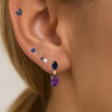 Blue Sapphire Cartilage Flat Back Stud Earrings in Solid 14k White Gold