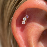 Triple Tourmaline Flat Back Stud Earrings Milgrain Set in Solid 14k Rose Gold