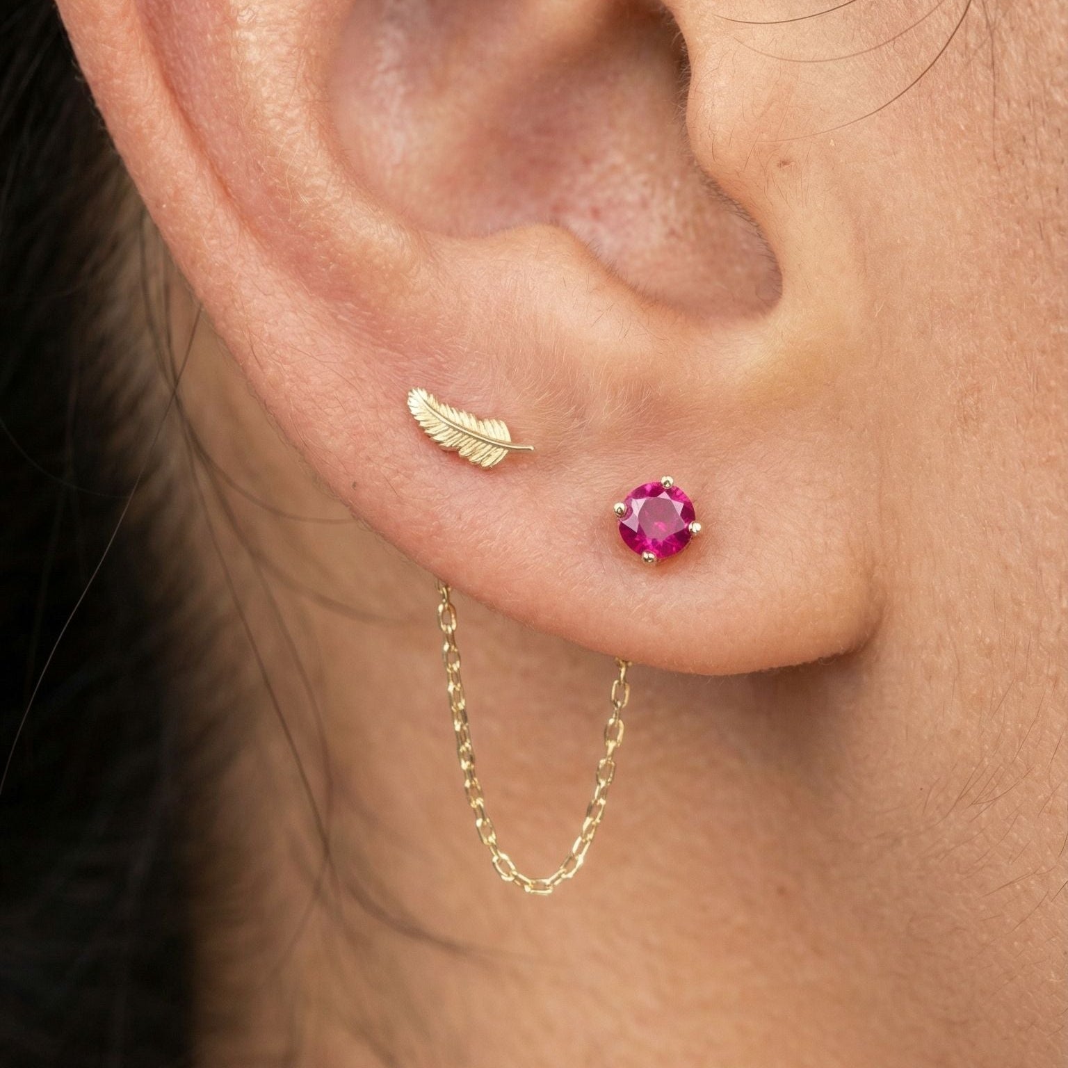 Yellow Gold Chain Dangle Stud