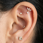 Yellow Gold Triple Marquise Drop Flat Back Earring