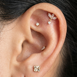 Yellow Gold Triple Marquise Drop Flat Back Earring