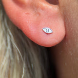 Solid 14k White Gold Evil Eye Stud Earring