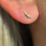 Solid 14k Yellow Gold Feather Flat Back Stud Earring