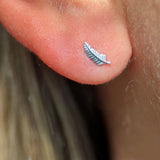 Solid 14k White Gold Feather Flat Back Stud Earring