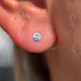 Solid 14k White Gold Diamond Cut Disc Flat Back Stud Earring