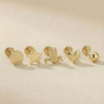 Gold Star Flat Back Stud Earrings in Solid 14k Yellow Gold