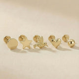Gold Star Flat Back Stud Earrings in Solid 14k Yellow Gold