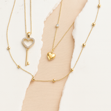 Bubble Heart and Diamond Station Necklace in Solid 14k Yellow Gold