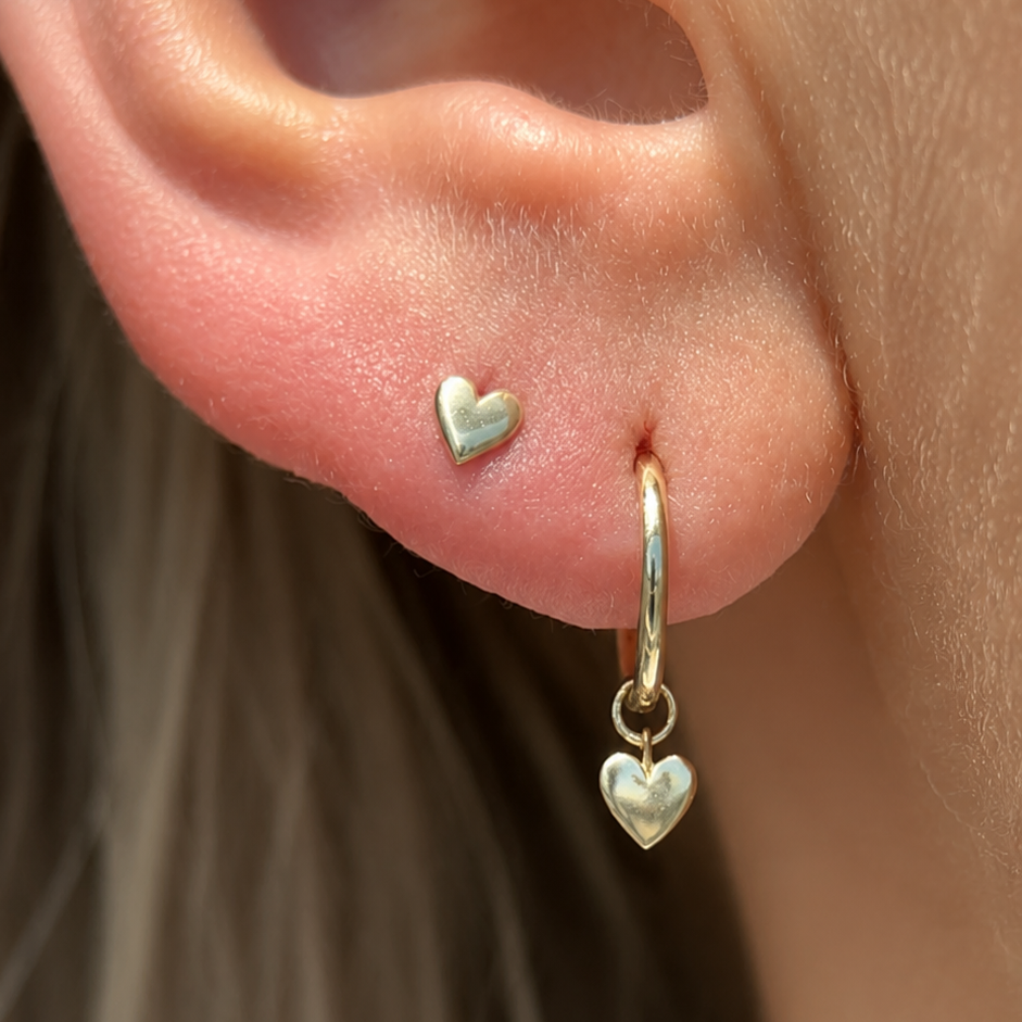 Yellow Gold Heart Threaded Flat Back Stud Earring