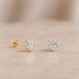 Yellow Gold Heart Flat Back Stone Stud Earring
