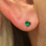 Emerald Heart Flat Back Stud in Solid 14k Yellow Gold