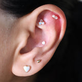Yellow Gold Opal Heart Flat Back Earring