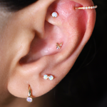 Yellow Gold Opal Prong Set Flat Back Earring
