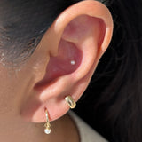 Hoop with Pearl Charm in Solid 14k Yellow Gold