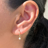 Hoop with Pearl Charm in Solid 14k Yellow Gold