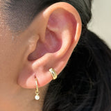 Hoop with Pearl Charm in Solid 14k Yellow Gold