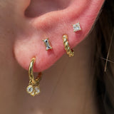 Diamond Baguette Flat Back Stud in Solid 14k Yellow Gold