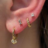 Diamond Baguette Flat Back Stud Earrings in Solid 14k Rose Gold