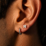 Yellow Gold Diamond Four Petal Flower Flat Back Earring