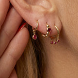 Ruby Charm Hoop in Solid 14k Yellow Gold