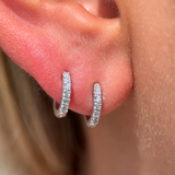 Cubic Zirconia Studded Huggie Hoop in Solid 14k White Gold