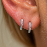 Cubic Zirconia Studded Huggie Hoop in Solid 14k White Gold