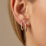 Dainty Diamond Hoop Earrings in Solid 14k Yellow Gold