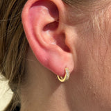 Double Row Pavé Huggie Earring in Solid 14k Yellow Gold