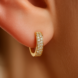 Double Row Pavé Huggie Earring in Solid 14k Yellow Gold