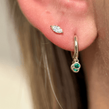 Emerald Charm Hoop in Solid 14k Yellow Gold