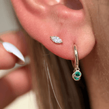 Emerald Charm Hoop in Solid 14k Yellow Gold