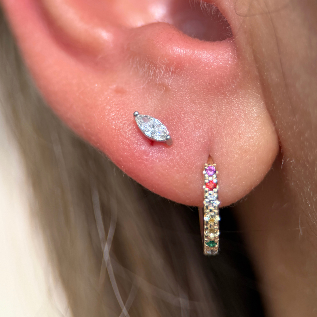 White Gold Diamond Marquise Flat Back Earring