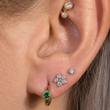 Yellow Gold Double Diamond Drop Flat Back Earring