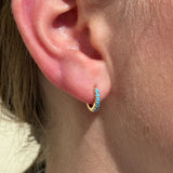 Turquoise Pavé Studded Huggie Hoop in Solid 14k Yellow Gold