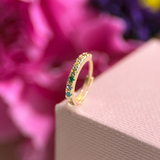 Rainbow Pavé Studded Gemstone Hoop in Solid 14k Yellow Gold