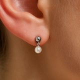 Gold and Pearl Drop Flat Back Stud in Solid 14k White Gold